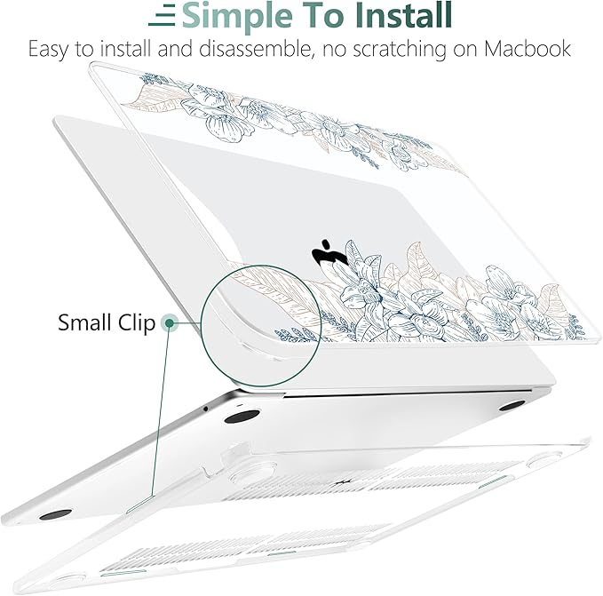 TWOLSKOO Compatible with M4 MacBook Air 13.6 inch Case 2025-2022 Release M4 A3240 M3 A3113 M2 A2681, Plastic Hard Shell & Keyboard Cover & Type C Adapter & Screen Protector, Engraved Sketch