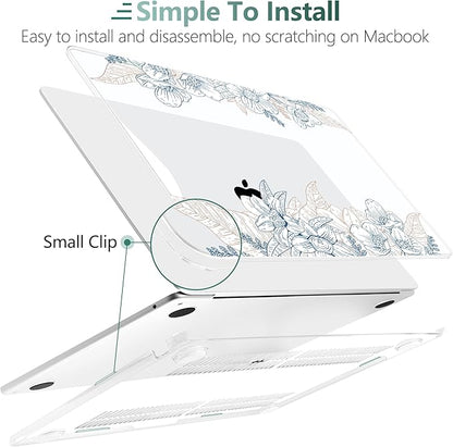 TWOLSKOO Compatible with M4 MacBook Air 13.6 inch Case 2025-2022 Release M4 A3240 M3 A3113 M2 A2681, Plastic Hard Shell & Keyboard Cover & Type C Adapter & Screen Protector, Engraved Sketch