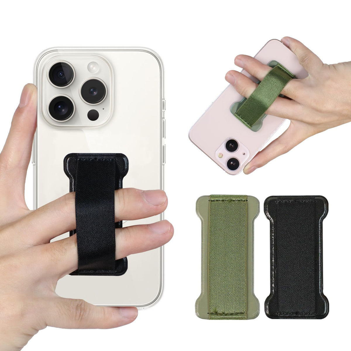WUOJI Universal Phone Grip for Smartphones - Phone Holder for Hand for Back of Phone - Wireless Charging Compatible - 2Pack(Black Green)
