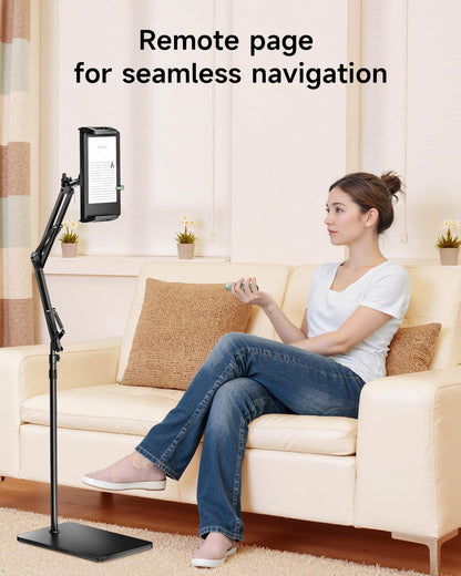 UNIBITRI Floor Stand for Kindle with Remote Page Turner, Holder Stand for Reading in Bed with Clicker – for Kindle Paperwhite, Oasis,Tablet, iPhone and More 4.7-11 inch,Green Remote