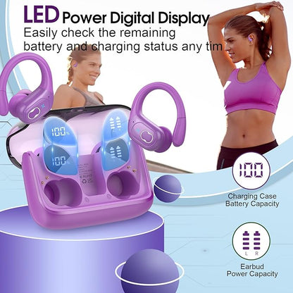 Wireless Earbuds 75H Bluetooth 5.4 Sport Headphones with Earhooks, Purple