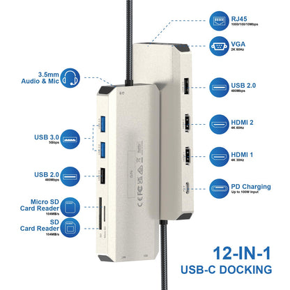 WAVLINK USB C Docking Station Dual Monitor for Dell/HP/Lenovo Laptop