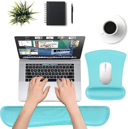 MOSISO Wrist Rest Support for Mouse Pad & Keyboard Set, Ergonomic Mousepad Non-Slip Base Home/Office Pain Relief & Easy Typing Cushion with Neoprene Cloth & Raised Memory Foam, Turquoise