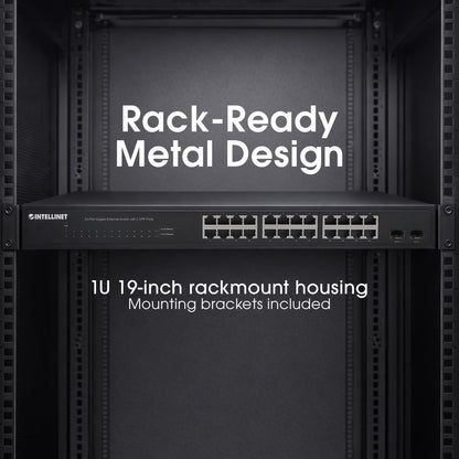 Intellinet 24-Port Gigabit Ethernet Switch, 2 SFP, Unmanaged Rackmount 1U
