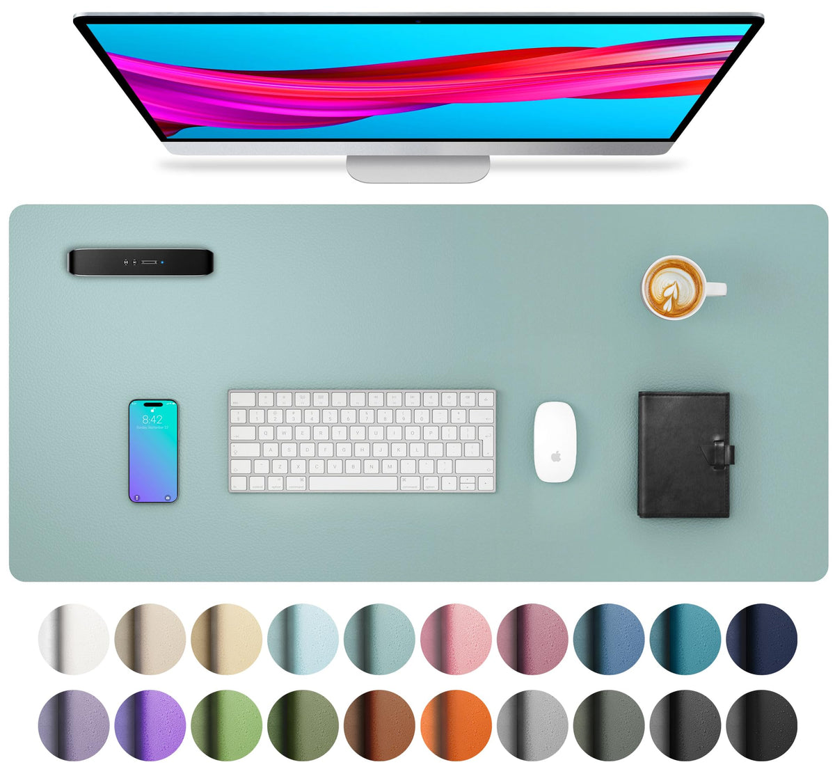 Aothia Non-Slip Waterproof PU Leather Desk Pad Protector for Mouse, Writing Desk, Office, Home, Laptop Blotter, 23.6" x 13.7", Black