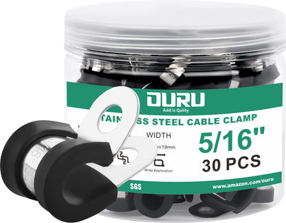 OURU 5/16 Inch Cable Clamps, Rubber Coated Insulated Clamps, 30pcs, 8mm