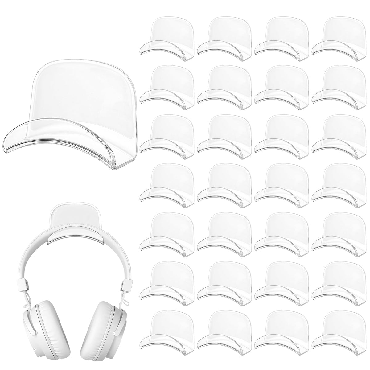 Wonderjune 30 Pcs Headphone Hanger Holder Desk Adhesive Headphone Hook Graduation Wall Hook Mount Strong Universal Acrylic Holder Hooks for General Purpose Game Earphone Controller(Clear)