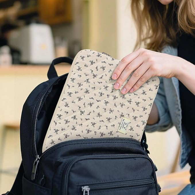 Puffy Laptop Sleeve 13-15.6 Inch Cute Quilted Laptop Protective Case Padded Floral Computer Sleeve for MacBook (A-Black, 13 Inch)