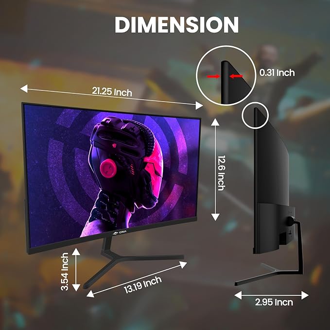 CRUA 24” Curved Gaming Monitor, 180Hz/144Hz FHD 1080P, Support 120% sRGB, AMD FreeSync, Low Motion Blur, Wall Mount Installs Compatible, for Office and Games(HDMI 1.4 & DP 1.2) – Black