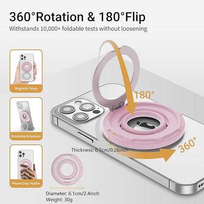 OPSO Magnetic Phone Ring Holder for MagSafe, 360 Degree Rotation Silicone Finger Ring Grip Stand Holder, Adjustable Kickstand, Compatible with iPhone 16 15 14 13 12/Pro/Max, Samsung and All Smartphone