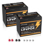 2-Pack 12V 100Ah LiFePO4 Battery, Deep Cycle Lithium Battery, Group 24 Size, Built-in 100A BMS, 15000+ Cycles, Ideal for RV, Solar, Marine, Trolling Motor, Off-Grid