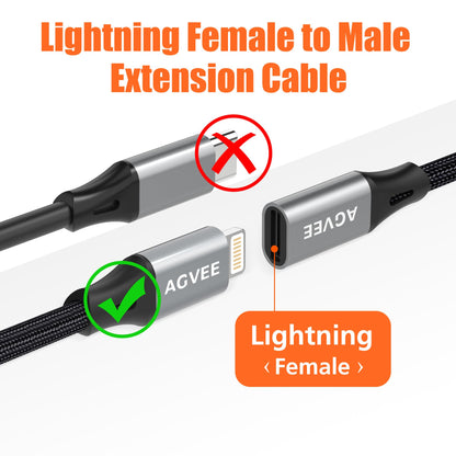 AGVEE 4 inch Lightning Extension Cable
