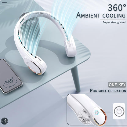 ASNUG Portable Neck Fan, Bladeless Neck Fan, USB Rechargeable Personal Fan, 4000 mAh Battery Operated Fan, 3 Speeds Adjustable,Faster Cooling, Ultra Quiet, Suitable for Home, Office, Sports