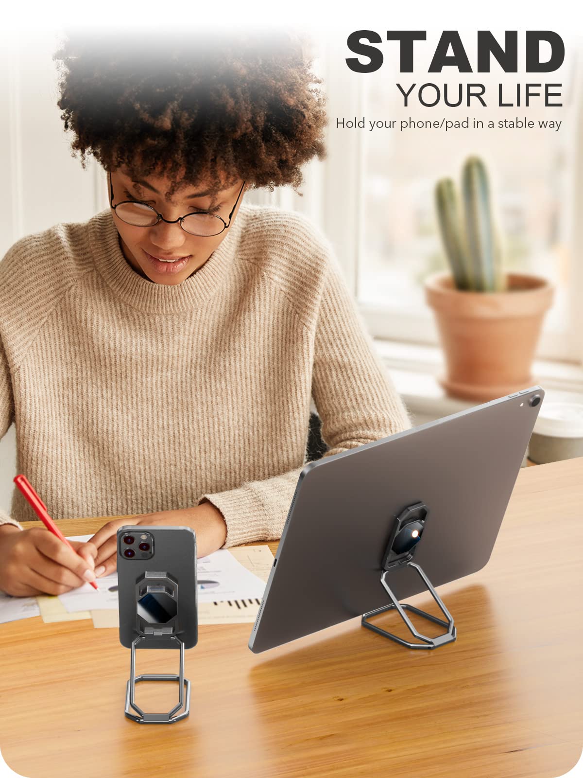 A-LuGei 𝗙𝗼𝗹𝗱𝗮𝗯𝗹𝗲 & 𝗔𝗱𝗷𝘂𝘀𝘁𝗮𝗯𝗹𝗲 Phone Kickstand Ring Holder, Magnetic Cell Phone Grips, Phone Stand for Desk, Adhesive Phone Holder for Hand, 360° Rotation Ring for Back of iPhone Case