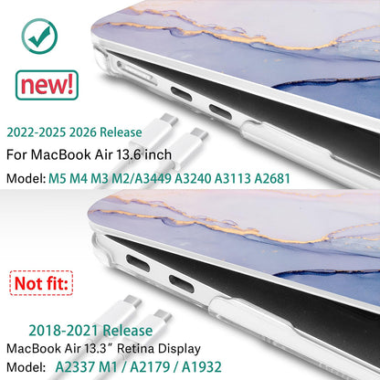 May Chen Case for MacBook Air 13/13.6 inch M5 A3449 M4 A3240 M3 A3113 M2 A2681, 2026 2025 2024-2022, Plastic Hard Shell with Keyboard Cover & Screec Protector, Gentle Marble