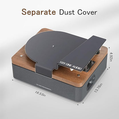 1 by ONE All-in-One Vinyl Record Player, HiFi Turntable Built-in Speakers, Phono Preamp, Magnetic Cartridge AT-3600L, Belt Drive 2 Speeds, Vintage Wood Design