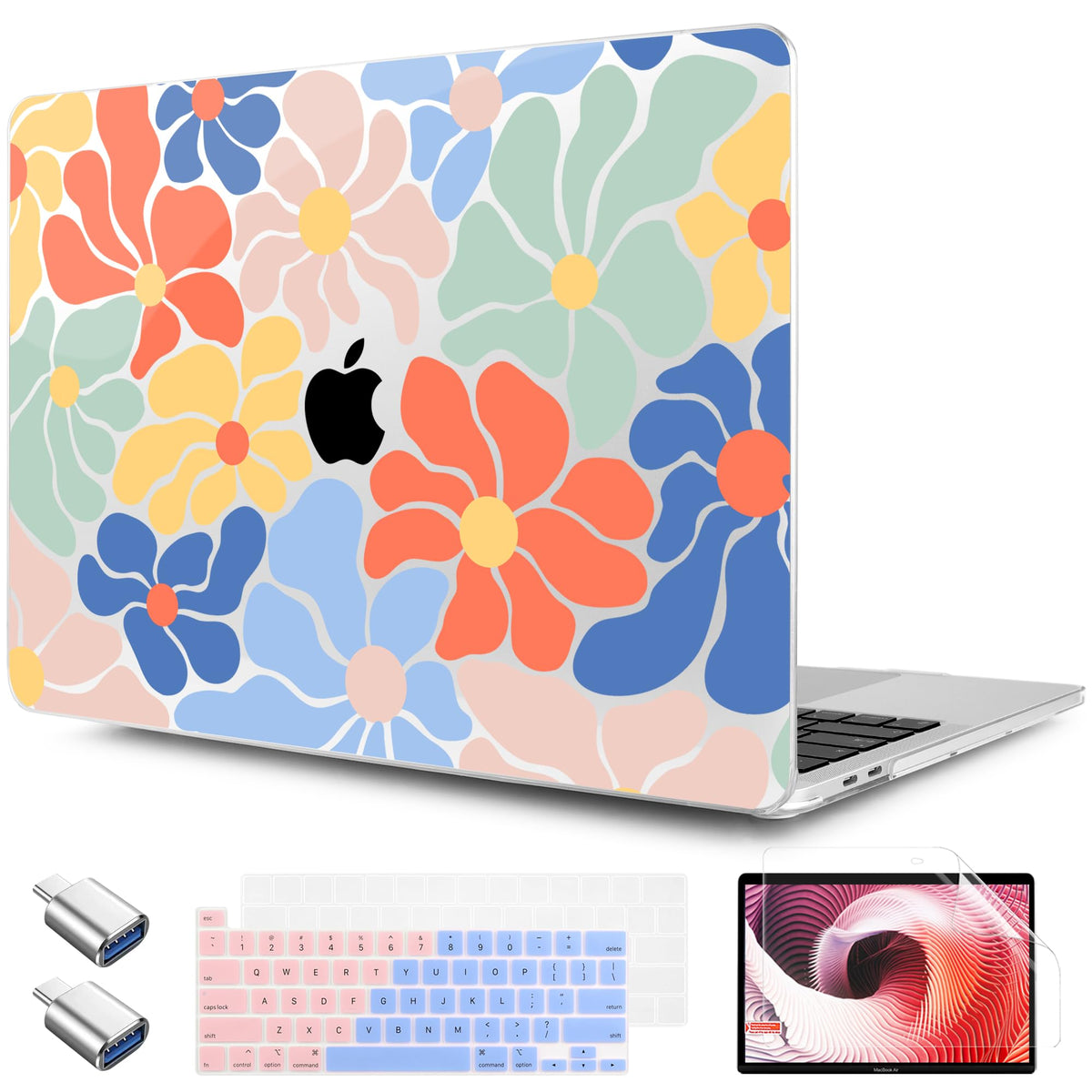 TWOLSKOO Compatible with MacBook Pro 13 inch Case 2023-2016 A2338 M2/M1 A2251 A2289 A2159 A1989 A1706, Plastic Hard Shell Cover & Keyboard Skin & Screen Protector, Colorful Hydrangea