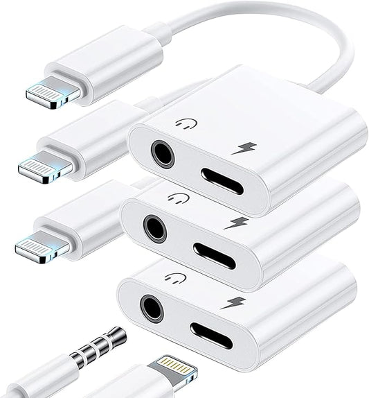 [Apple MFi Certified] 3 Pack Lightning to 3.5mm Headphone Jack Adapter, 2 in 1 Dongle Adapter Aux Audio + Charging Ports Splitter Compatible with iPhone 14/13/12/11/XS/XR/8/7 Support All iOS System