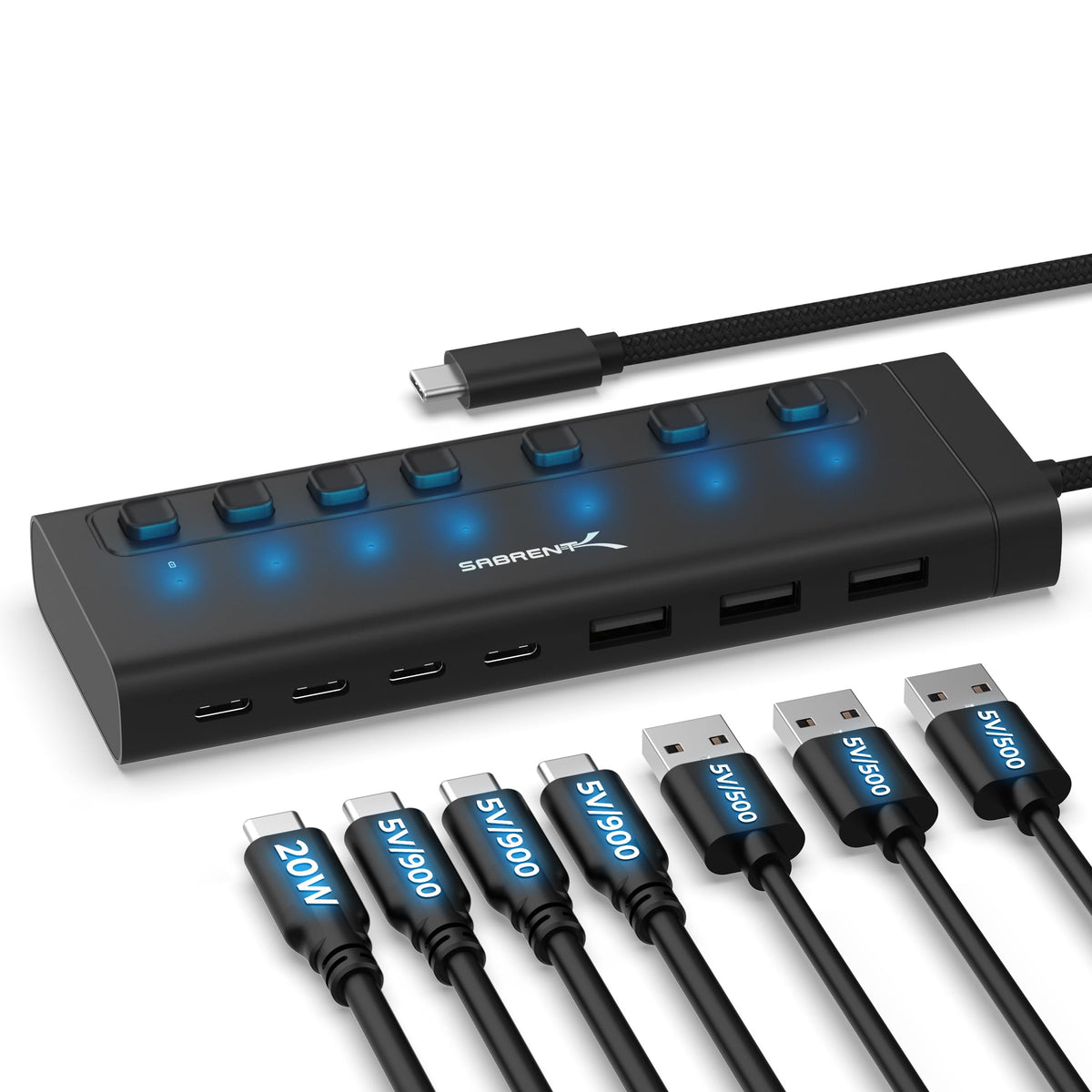 SABRENT 36W 7-Port Powered USB 3.0 Hub, Switches & LEDs (HB-BUP7)