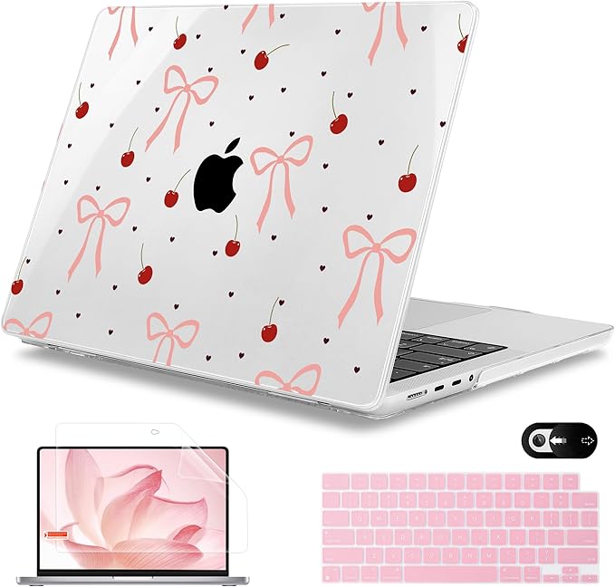 Mektron Case for MacBook Pro 16" M4 A3403 A3186 M3 A2991 M2 A2780 M1 A2485 (2021/2023/2024) Pro/Max with Touch ID, Hard Shell Plastic Laptop Cover Keyboard Cover Screen Protector, Pink Bows-Hearts