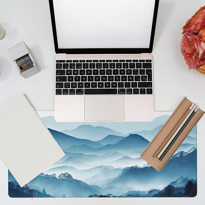 Large Gaming Mouse Pad, Mountain Desk Mat, Misty Forest Mountains Desk Pad, Extended Big Computer Keyboard Mouse Pad with Non-Slip Base and Stitched Edge, 35.4"x15.7"