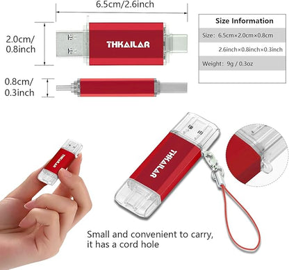 Thkailar 2 Pack USB C Flash Drive 64GB 2 in one OTG USB 3.1 Thumb Drive,Memory Stick for Business Traveler Works,Compatible with Computers,MacBook Pro,Android Phones(Black&Red)
