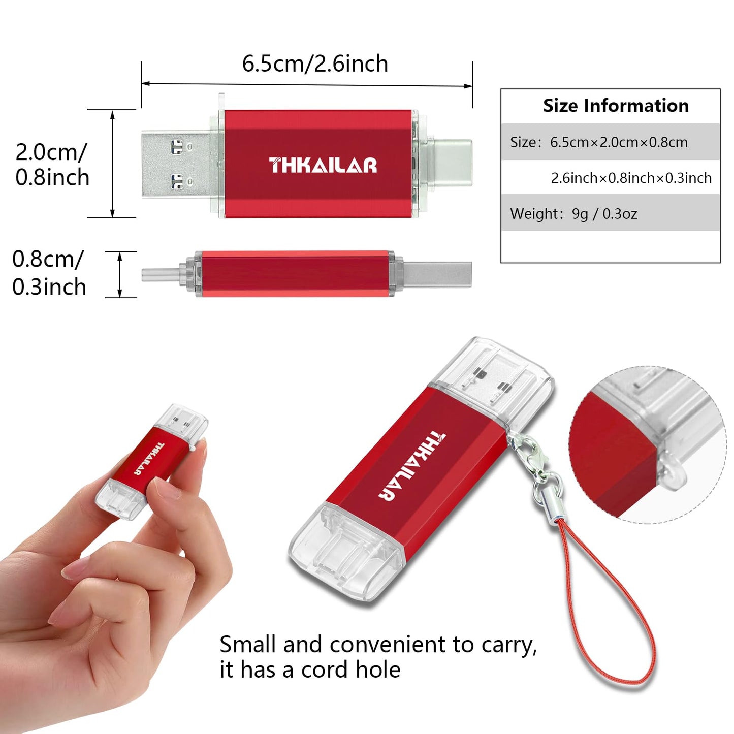 Thkailar USB C Flash Drive 256GB for Android Phone,Mac Pro,PC