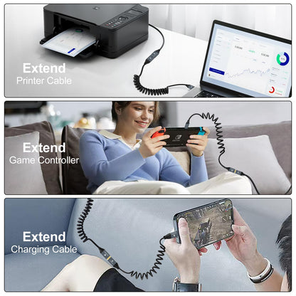 Thzzhnno Coiled USB Extension Cable, 5Gbps Retractable USB A Male to Female Data Transfer Cord for Keyboard, Mouse, PlayStation, Xbox, Flash Drive, Printer, Camera(Extend up from 0.75FT to 3.3FT)