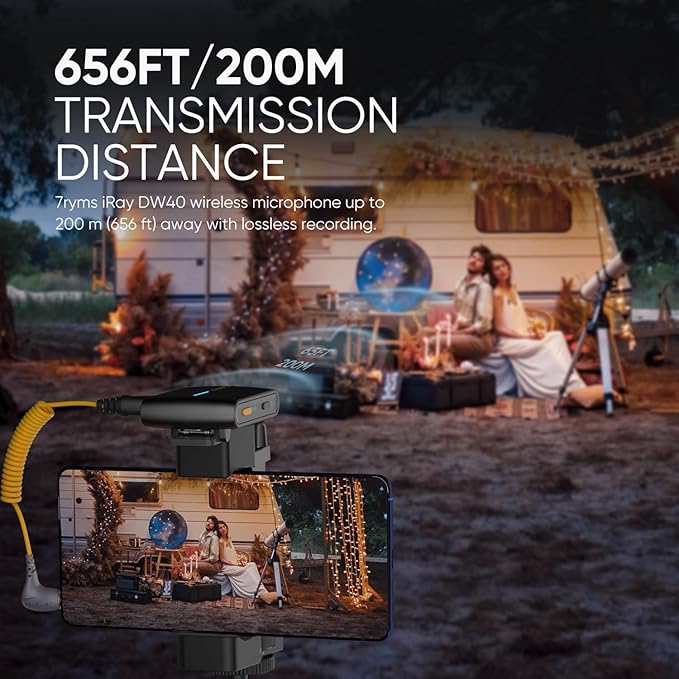 7RYMS iRay DW40 4-Channel Wireless Microphone for Cameras, Camcorders, iPhones, Android Phones, Wireless Lavalier Microphone -Noise Canceling, 656ft Range, 12.5H Working, Lav Mic for Video Recording