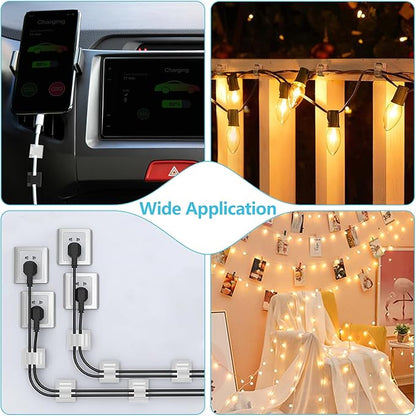 100PCS Cable Clips, Adhesive Wire Clips Organizer Cord Clips Management, Cable Staples Outdoor Strong for Wall, Desk, Christmas Lights, String Lights, TV PC Ethernet Cable, Clear Large