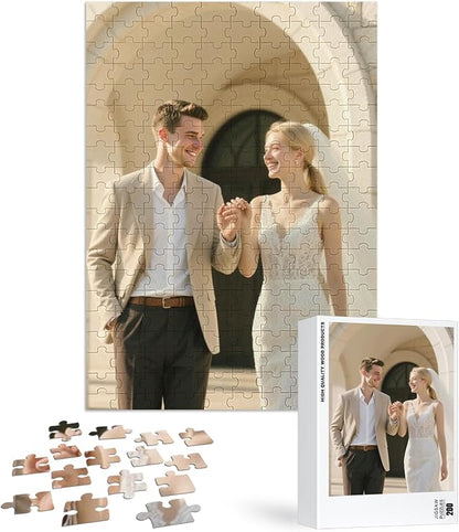 Custom Puzzles from Photos, Personalized Natural Wood Puzzle with 120/200/300/500/1000 Pieces, Customized Jigsaw Create Timeless Memories for Adults, Family, Father's Day, Lover, Pet