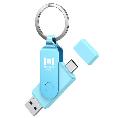 MOSDART 512GB USB C and A 3.2 150MB/s Dual Flash Drive with Keychain, Blue