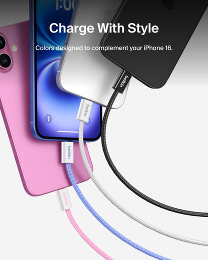 Belkin USB C to USB C 60W Braided Cable 2 Pack, 6.6ft iPhone Charger Cord