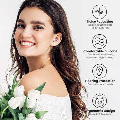 Earplugs for Sleeping & Noise Reduction - Soft Silicone Earplugs with 7 Pairs Ear Tips & One Connection Cord, Hearing Protection for Sleeping, Concerts, Work & Sound Reduction 25dB-30db