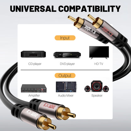 RCA Cable 35 FT, 2RCA Male to 2RCA Male Stereo Audio Cables, Dual Shielded Digital Analogue, 2 RCA Subwoofer Cord for Home Theater, HDTV, Amplifier, Hi-Fi System, Car Audio, Speaker, 23AWG OFC Core
