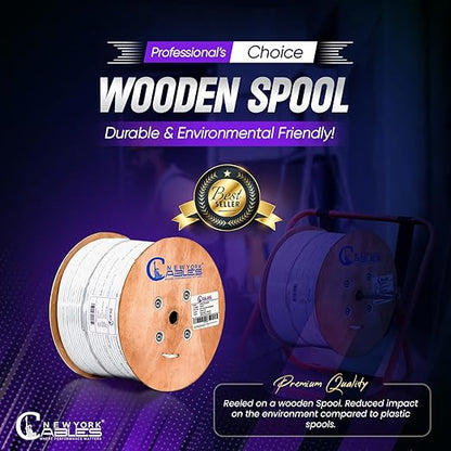 Newyork Cables | Cat6A Plenum (CMP) Cable 1000ft, 750MHz, PoE++ (4PPoE) | 100% Solid Bare Copper 10GB High Speed Ethernet Cable | 23AWG 4 Pair (UTP) Solid Conductors Available in 7 Colors (White)