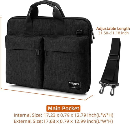 KINGSLONG 17-17.3 inch Slim Laptop Bag, Computer Carrying Case with Shoulder Strap, Notebook Handbag Cover for Men Women Fits Acer Asus Lenovo HP Toshiba Black