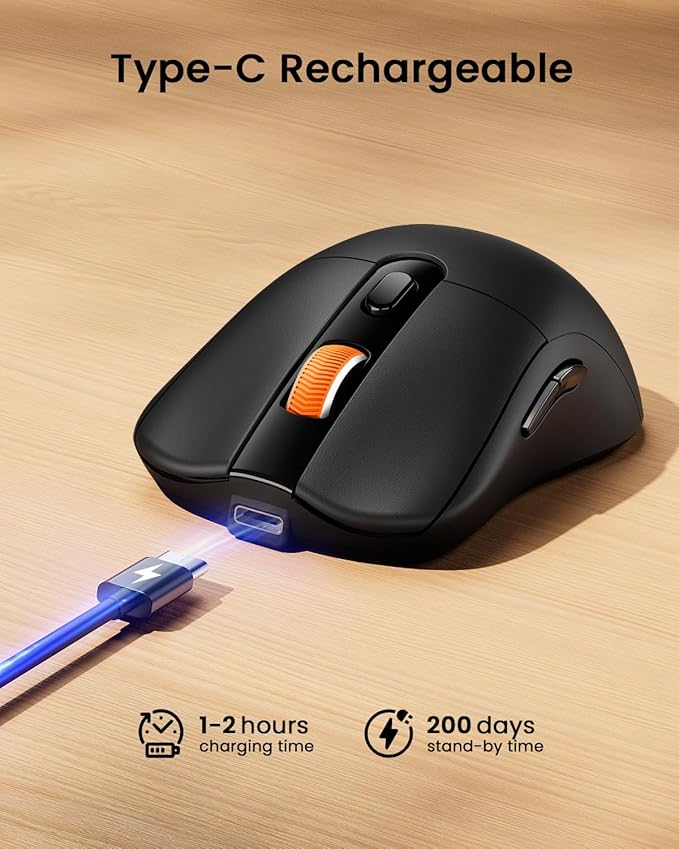 ProtoArc Bluetooth Wireless Mouse, USB C Mouse, EM15 Rechargeable Compact Portable Type C Wireless Mice for Laptop, Tablet, PC, Windows, Mac OS-Black