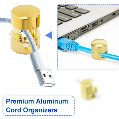 SmallCat 1 Sets Charger Holders for Cords, Gold Color Adjustable Cable Anchor Holders, Adhesive Metal Cord Clips, Cable Management Wire Organizers for Desk, Office, Nightstand