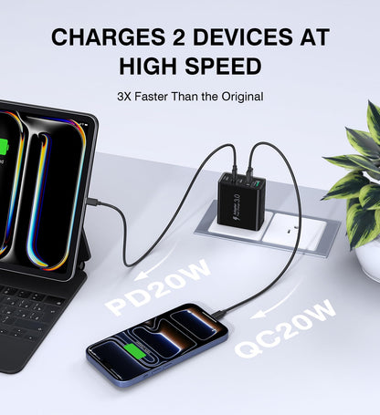 [2-Pack] USB C Wall Charger, 60W Type C Charger Block 5-Port Fast Charging Blocks,3USB C+2USB A Multiport Plug,PD Power Adapter Brick Cube for iPhone 17/16/15/14/13/Pro,iPad,Samsung,for Switch（Black）