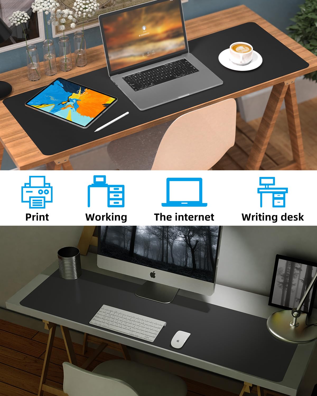 Desk mat Large, Leather Desk Pad Protector,Office Desk Mat,Mouse Pad, Non-Slip Desk Blotter, Laptop Desk Pad, Waterproof Desk Writing Pad for Office&Home (Black, 55" x 24")