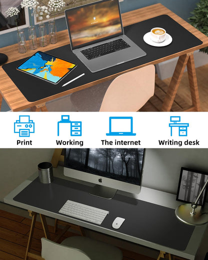 Desk mat Large, Leather Desk Pad Protector,Office Desk Mat,Mouse Pad, Non-Slip Desk Blotter, Laptop Desk Pad, Waterproof Desk Writing Pad for Office&Home (Black, 55" x 24")