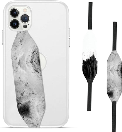 Phone Grip Strap - Reversible Finger Holder for Phone Back, Customizable Anti-Slip Design, Wireless Charging Compatible Detachable Holder for iPhone - White on Black