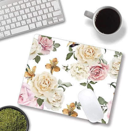Mouse Pad, Vintage Roses Flower Floral Mouse Pad Rectangle Custom Designs, Waterproof Anti-Slip Rubber Mousepad Office Accessories Desk Decor Wireless Mouse Pads for Computers Laptop