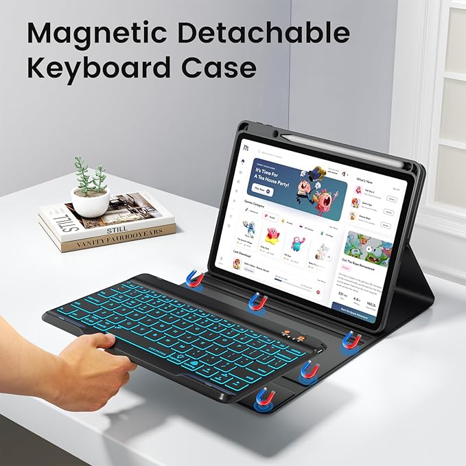 BLUTLOTUS Keyboard case for iPad 9th/8th/7th Generation 10.2 Inch - Backlit Wireless Detachable Folio Keyboard Cover with Pencil Holder for iPad 9th/8th/7th Gen, Air 3rd Generation 10.5 Inch