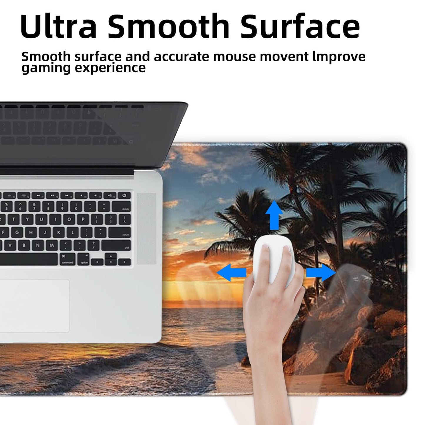 Galdas Gaming Mouse Pad XXL XL Large Mouse Pad Mat Long Extended Mousepad Desk Pad Non-Slip Rubber Mice Pads Stitched Edges Thin Pad (31.5x11.8x0.12 Inch)-Sunset Beach