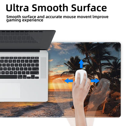 Galdas Gaming Mouse Pad XXL XL Large Mouse Pad Mat Long Extended Mousepad Desk Pad Non-Slip Rubber Mice Pads Stitched Edges Thin Pad (31.5x11.8x0.12 Inch)-Sunset Beach