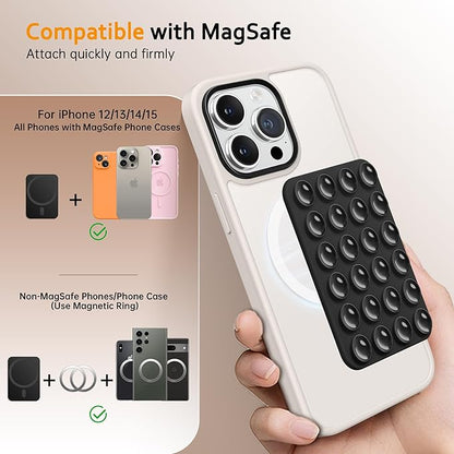 GONEZ Magnetic Suction Cup Phone Mount for MagSafe Case, Removable Silicone Sticky Grip for iPhone 12/13/14/15/16, Hands-Free Selfies and Videos for TikTok & Instagram Influencer/Creator, Black