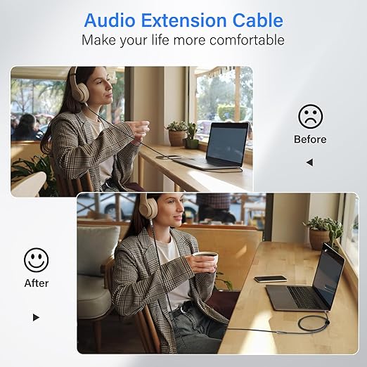 Elecan Headphone Extension Cable 20 Ft, 1/8 Inch 3.5 MM AUX Cord Wire Male to Female, Hi-Fi Sound Thin&Slim Braided TRS Stereo Audio Beats Cable Extender for Car,Home Stereos, Speaker,Phones
