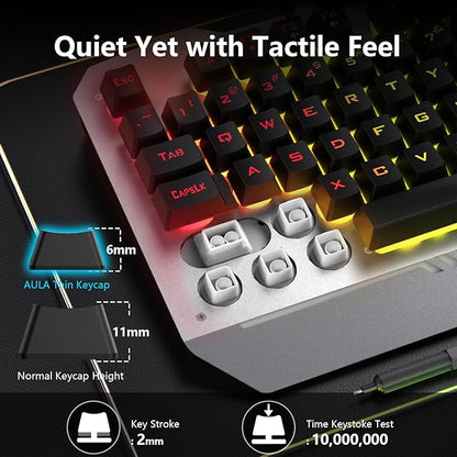 AULA Keyboard, T102 104 Keys Gaming Keyboard and Mouse Combo with RGB Backlit Number Pad, All-Metal Panel Waterproof Light Up PC Keyboard, USB Wired Computer Keyboards Gaming for MAC Xbox PC Gamer